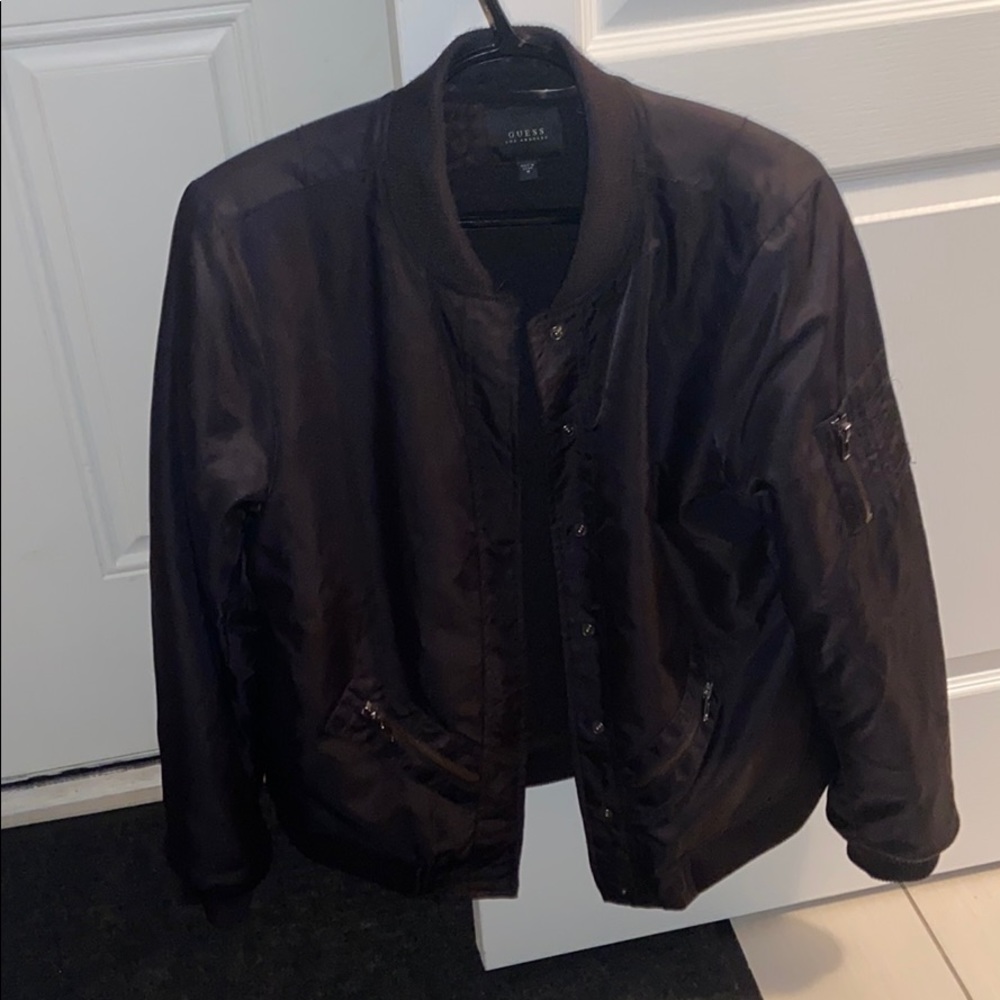 women’s satin guess bomber coat